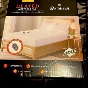 NEW  Beauty rest 3M Scotchgard Microfiber Heated Mattress Pad Dual Control TWIN